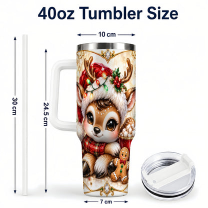 #pl[40oz|White] Christmas Reindeer 40oz Tumbler, Festive Deer Stainless Steel Travel Cup