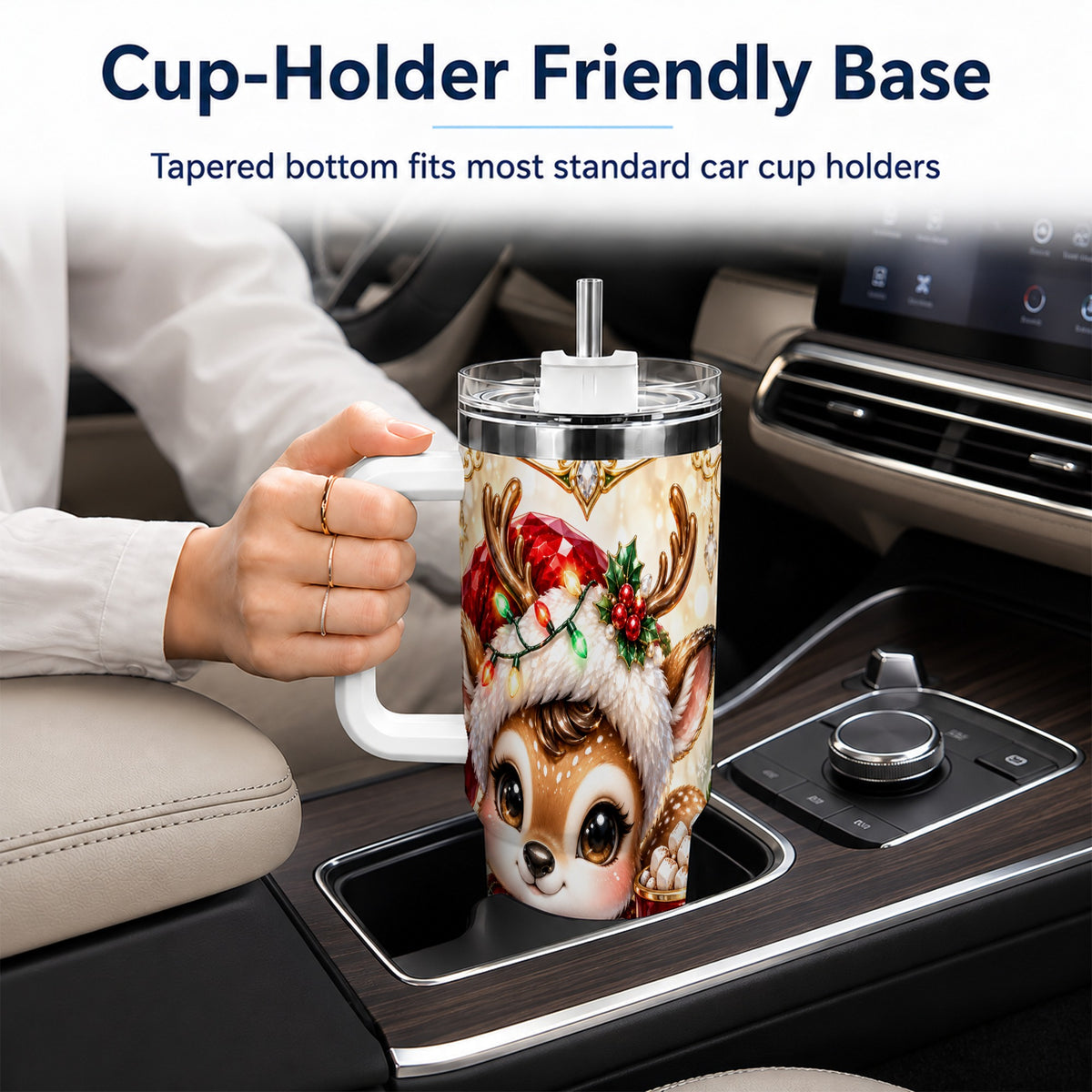 Christmas Reindeer 40oz Tumbler, Festive Deer Stainless Steel Travel Cup