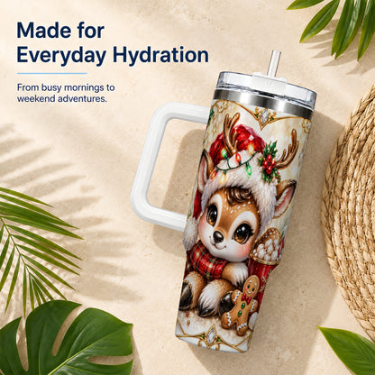 Christmas Reindeer 40oz Tumbler, Festive Deer Stainless Steel Travel Cup
