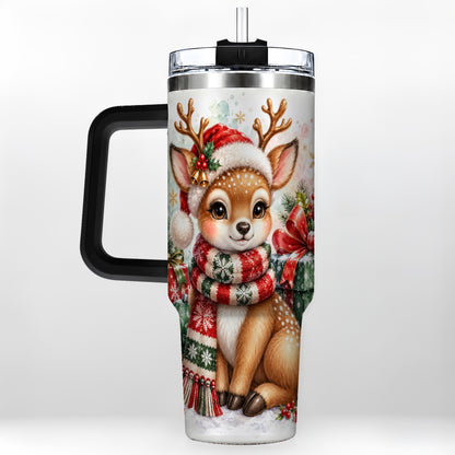 #pl[40oz|Black] Watercolor Reindeer 40oz Tumbler, Holiday Deer Stainless Steel Travel Cup