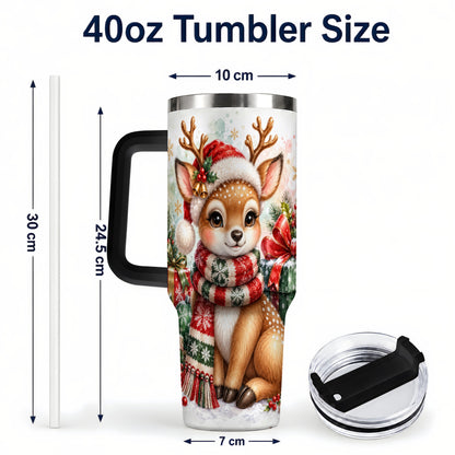 #pl[40oz|Black] Watercolor Reindeer 40oz Tumbler, Holiday Deer Stainless Steel Travel Cup