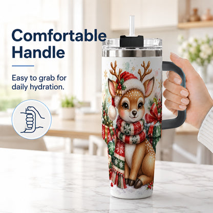 #pl[40oz|Black] Watercolor Reindeer 40oz Tumbler, Holiday Deer Stainless Steel Travel Cup