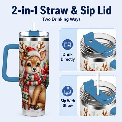 #pl[40oz|Blue] Watercolor Reindeer 40oz Tumbler, Holiday Deer Stainless Steel Travel Cup