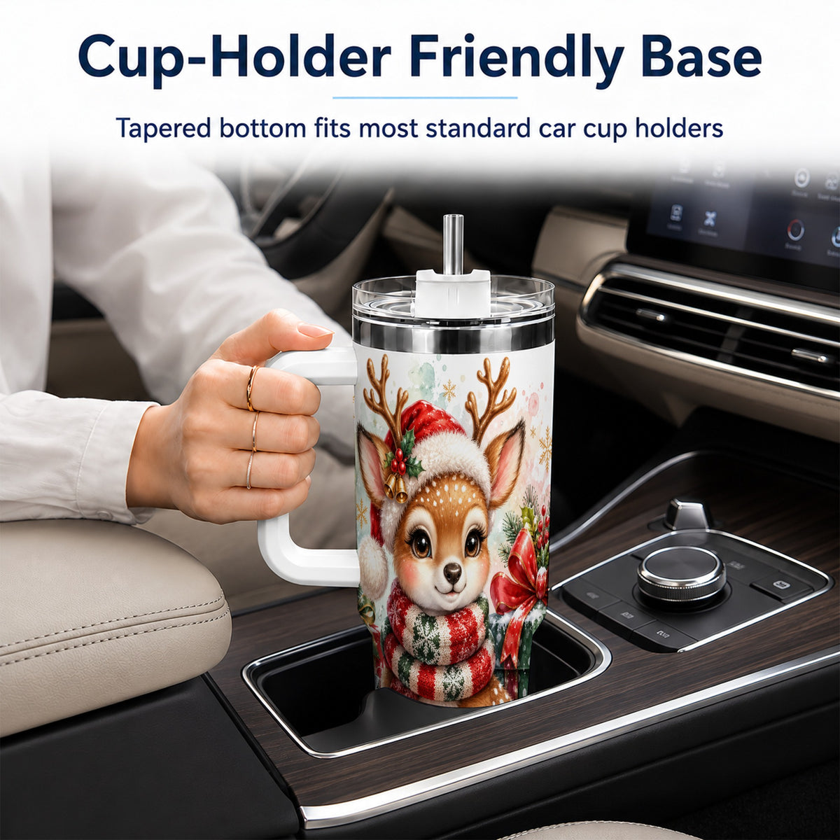 Watercolor Reindeer 40oz Tumbler, Holiday Deer Stainless Steel Travel Cup