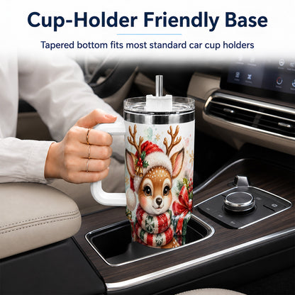 Watercolor Reindeer 40oz Tumbler, Holiday Deer Stainless Steel Travel Cup