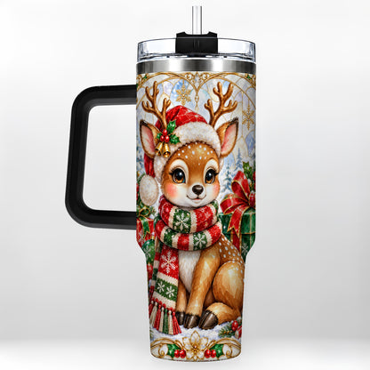 #pl[40oz|Black] Christmas Reindeer 40oz Tumbler with Handle, Holiday Stainless Steel Cup