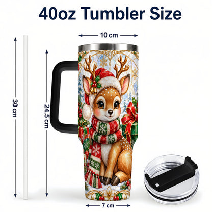 #pl[40oz|Black] Christmas Reindeer 40oz Tumbler with Handle, Holiday Stainless Steel Cup