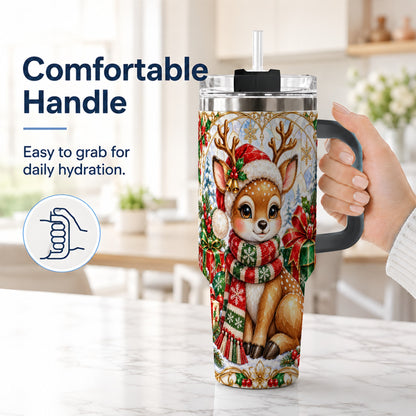 #pl[40oz|Black] Christmas Reindeer 40oz Tumbler with Handle, Holiday Stainless Steel Cup