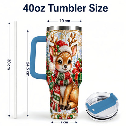 #pl[40oz|Blue] Christmas Reindeer 40oz Tumbler with Handle, Holiday Stainless Steel Cup