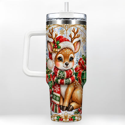 Christmas Reindeer 40oz Tumbler with Handle, Holiday Stainless Steel Cup