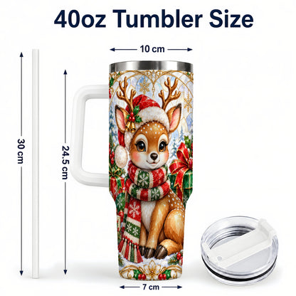 #pl[40oz|White] Christmas Reindeer 40oz Tumbler with Handle, Holiday Stainless Steel Cup