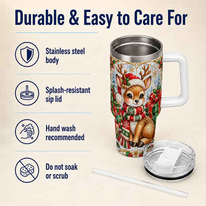 Christmas Reindeer 40oz Tumbler with Handle, Holiday Stainless Steel Cup