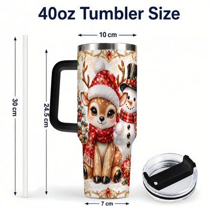 #pl[40oz|Black] Reindeer Snowman 40oz Tumbler with Handle, Holiday Stainless Steel Cup