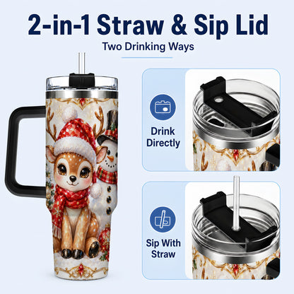 #pl[40oz|Black] Reindeer Snowman 40oz Tumbler with Handle, Holiday Stainless Steel Cup