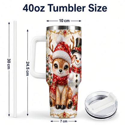#pl[40oz|White] Reindeer Snowman 40oz Tumbler with Handle, Holiday Stainless Steel Cup