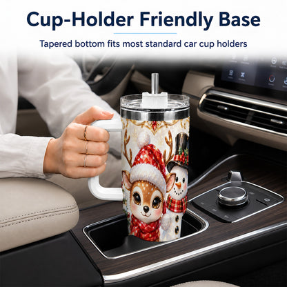 Reindeer Snowman 40oz Tumbler with Handle, Holiday Stainless Steel Cup