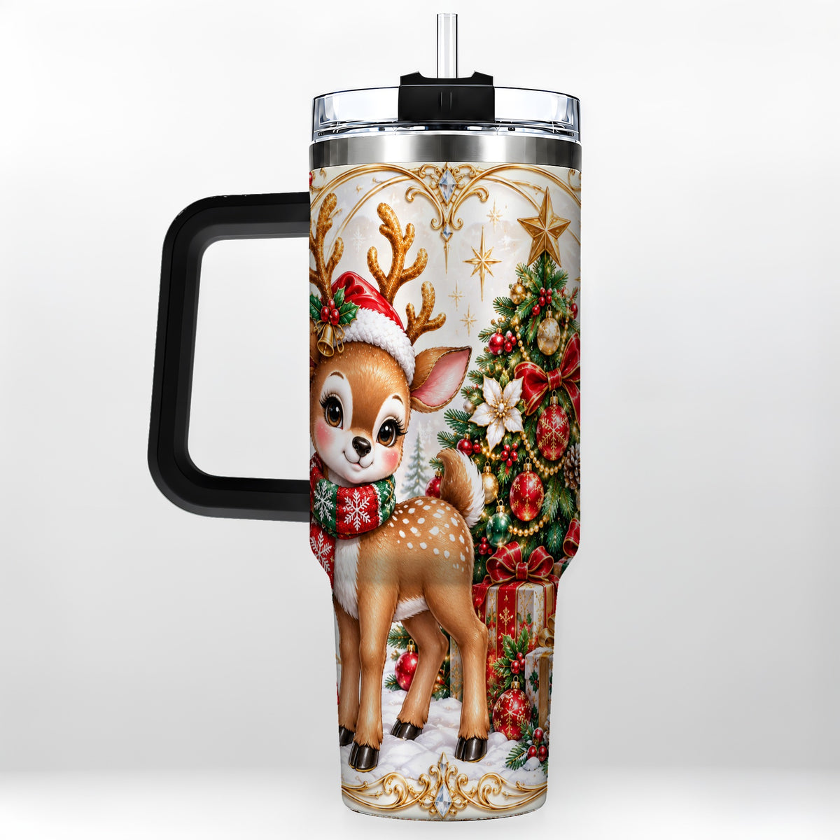 #pl[40oz|Black] Christmas Deer 40oz Tumbler, Reindeer Stainless Steel Travel Cup