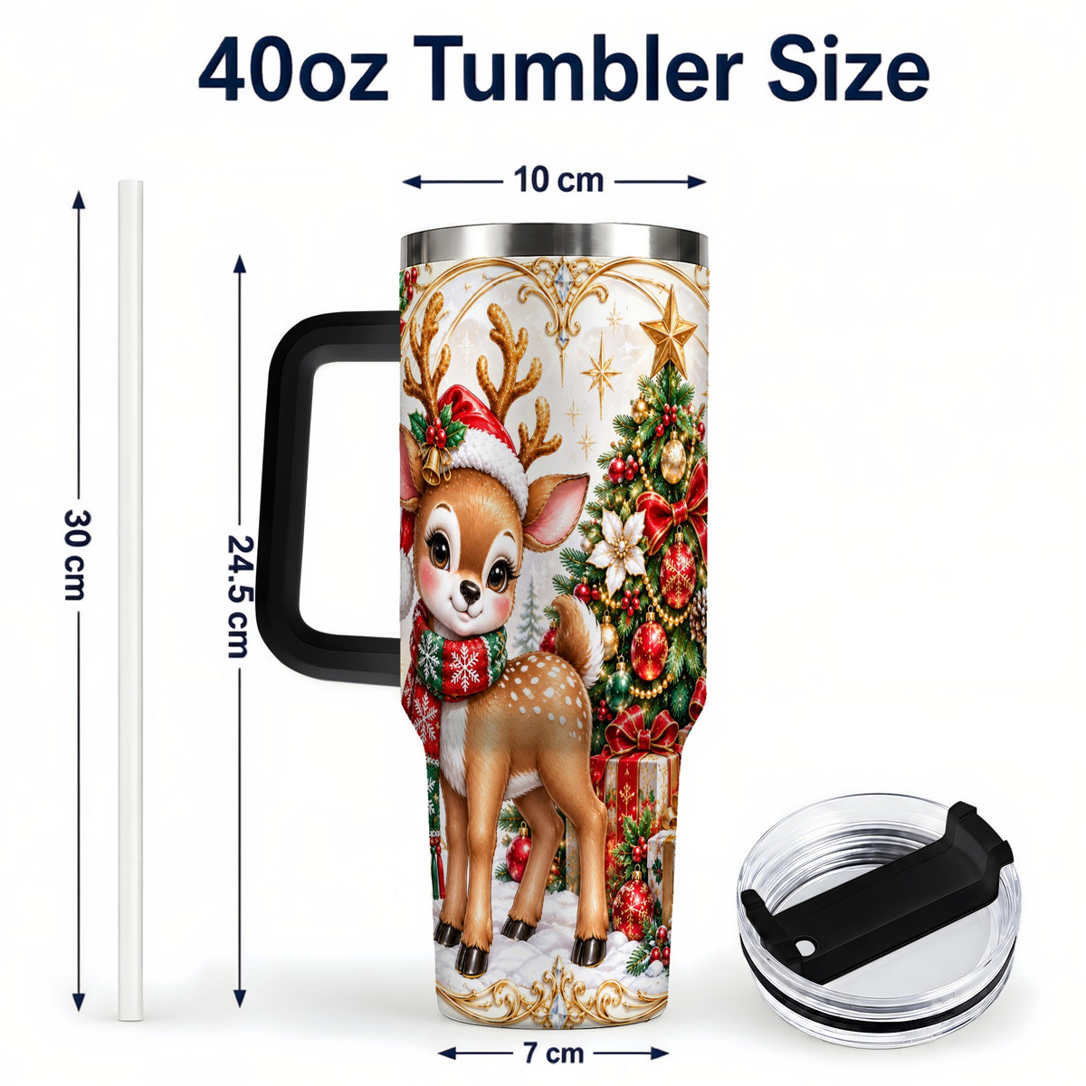 #pl[40oz|Black] Christmas Deer 40oz Tumbler, Reindeer Stainless Steel Travel Cup