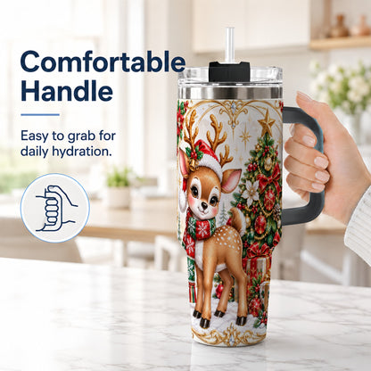 #pl[40oz|Black] Christmas Deer 40oz Tumbler, Reindeer Stainless Steel Travel Cup