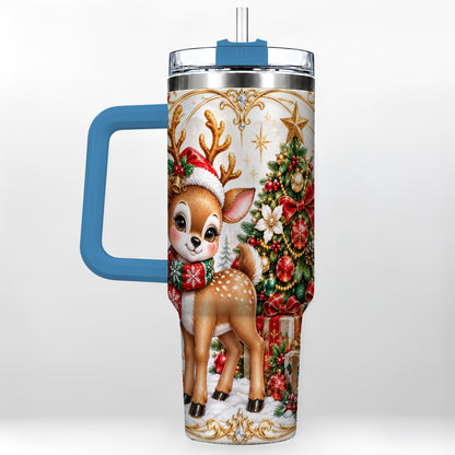 #pl[40oz|Blue] Christmas Deer 40oz Tumbler, Reindeer Stainless Steel Travel Cup