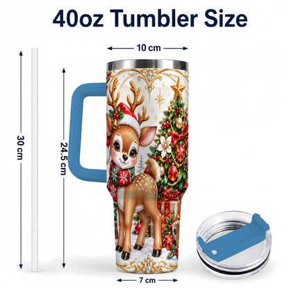 #pl[40oz|Blue] Christmas Deer 40oz Tumbler, Reindeer Stainless Steel Travel Cup
