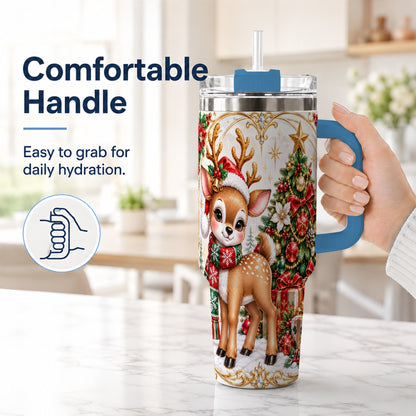 #pl[40oz|Blue] Christmas Deer 40oz Tumbler, Reindeer Stainless Steel Travel Cup