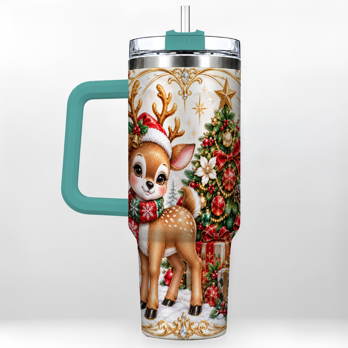 #pl[40oz|Green] Christmas Deer 40oz Tumbler, Reindeer Stainless Steel Travel Cup