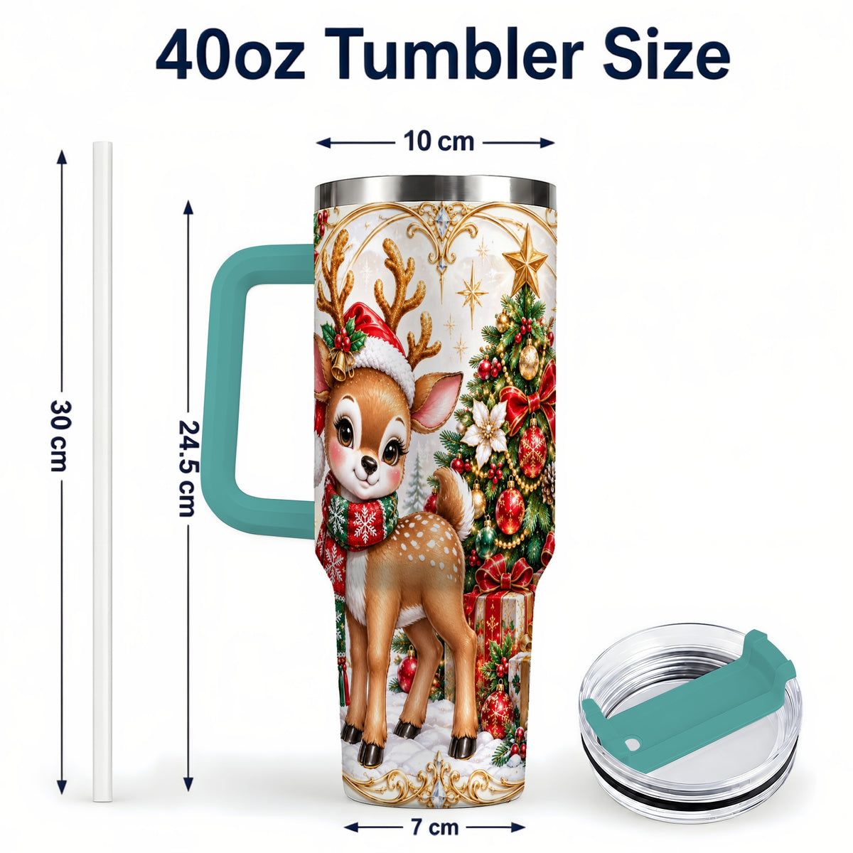 #pl[40oz|Green] Christmas Deer 40oz Tumbler, Reindeer Stainless Steel Travel Cup