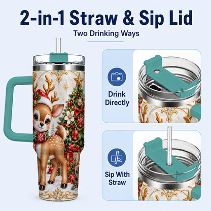 #pl[40oz|Green] Christmas Deer 40oz Tumbler, Reindeer Stainless Steel Travel Cup