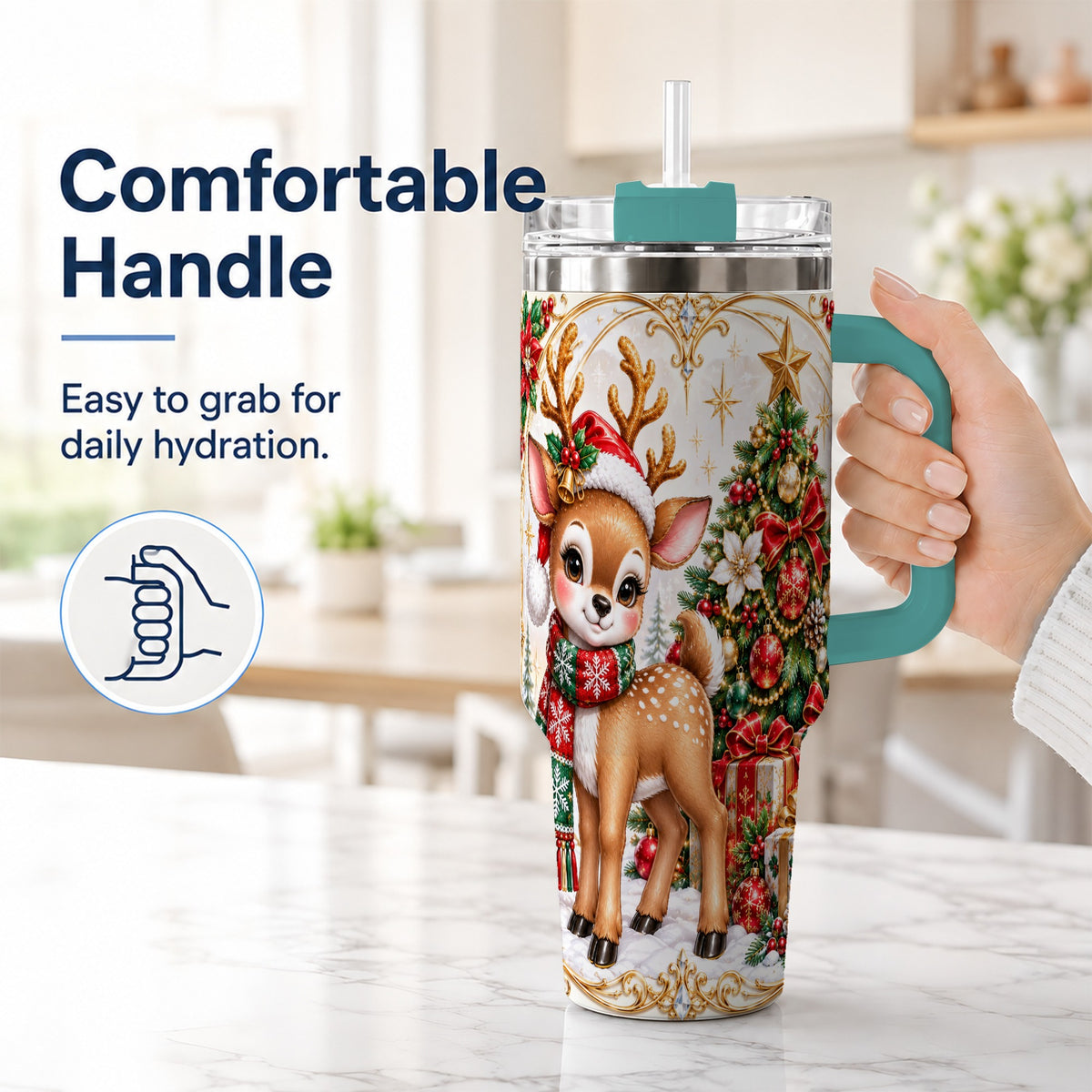 #pl[40oz|Green] Christmas Deer 40oz Tumbler, Reindeer Stainless Steel Travel Cup