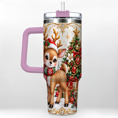 #pl[40oz|Pink] Christmas Deer 40oz Tumbler, Reindeer Stainless Steel Travel Cup