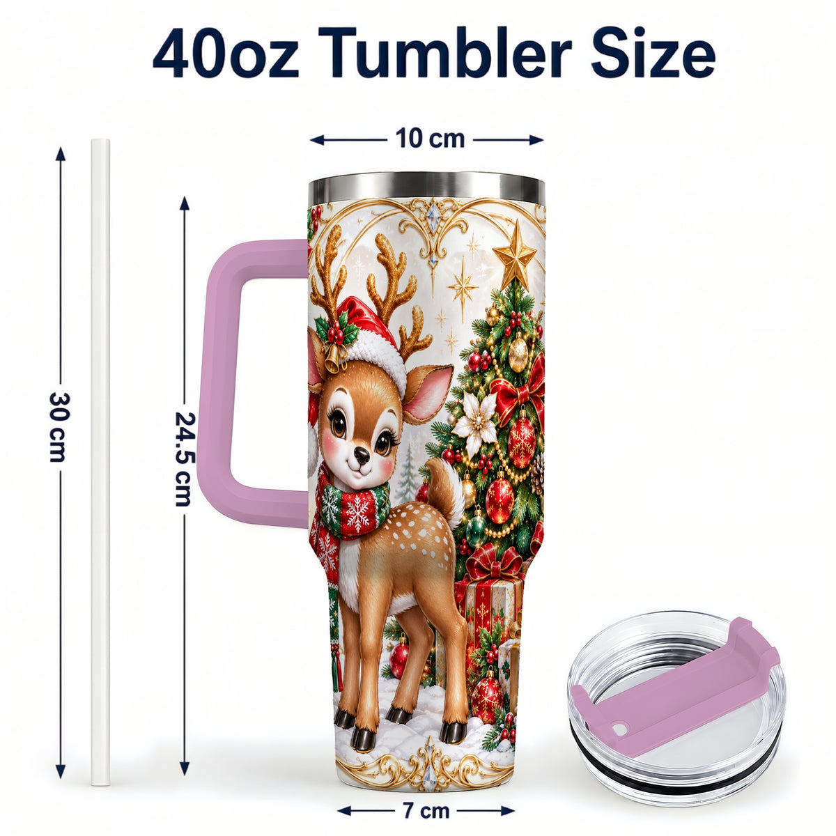 #pl[40oz|Pink] Christmas Deer 40oz Tumbler, Reindeer Stainless Steel Travel Cup
