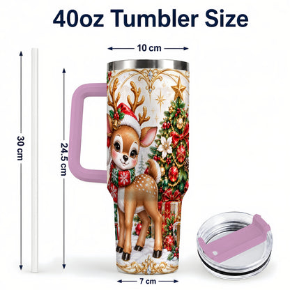 #pl[40oz|Pink] Christmas Deer 40oz Tumbler, Reindeer Stainless Steel Travel Cup