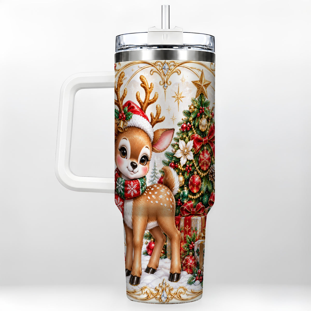 Christmas Deer 40oz Tumbler, Reindeer Stainless Steel Travel Cup