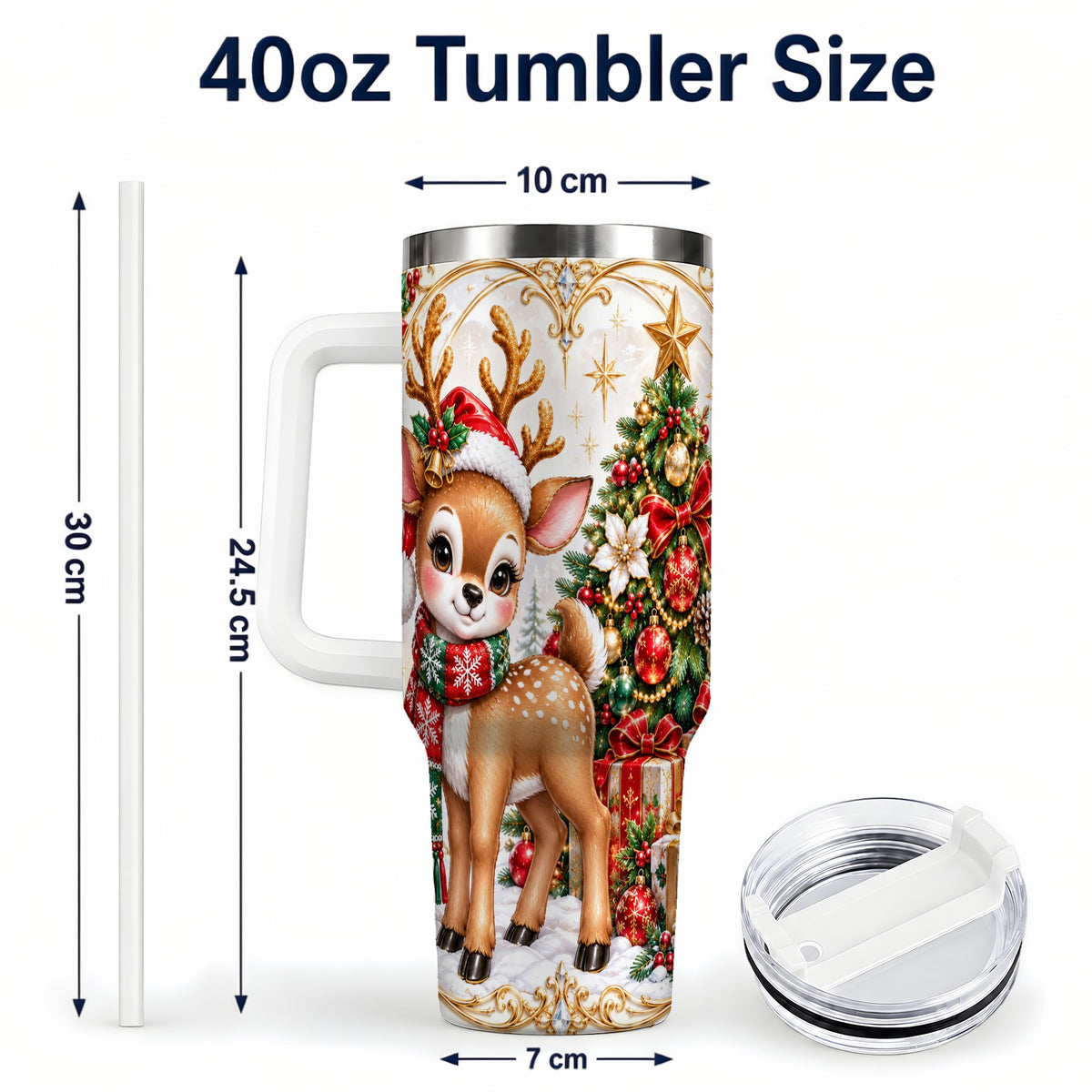 #pl[40oz|White] Christmas Deer 40oz Tumbler, Reindeer Stainless Steel Travel Cup