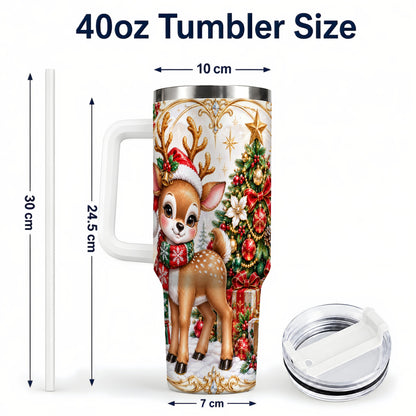 #pl[40oz|White] Christmas Deer 40oz Tumbler, Reindeer Stainless Steel Travel Cup
