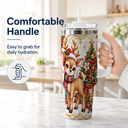 #pl[40oz|White] Christmas Deer 40oz Tumbler, Reindeer Stainless Steel Travel Cup