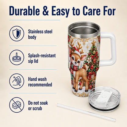 Christmas Deer 40oz Tumbler, Reindeer Stainless Steel Travel Cup