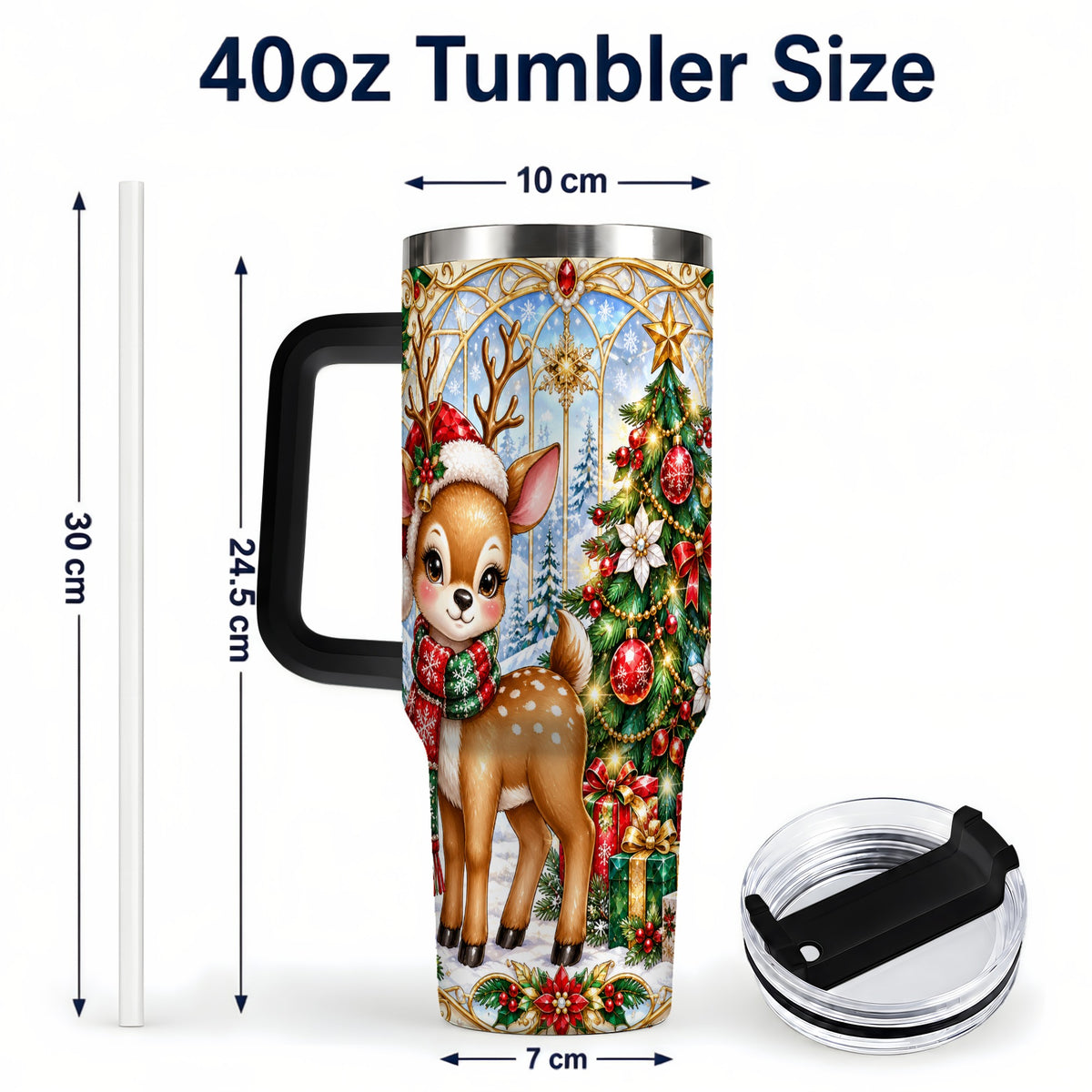 #pl[40oz|Black] Jeweled Deer 40oz Tumbler, Christmas Stainless Steel Travel Cup