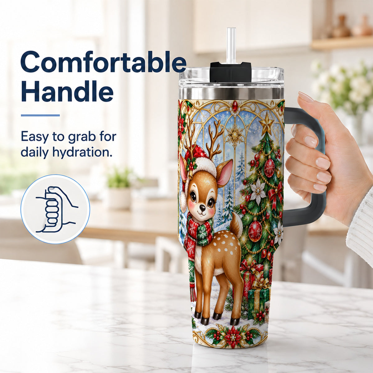 #pl[40oz|Black] Jeweled Deer 40oz Tumbler, Christmas Stainless Steel Travel Cup