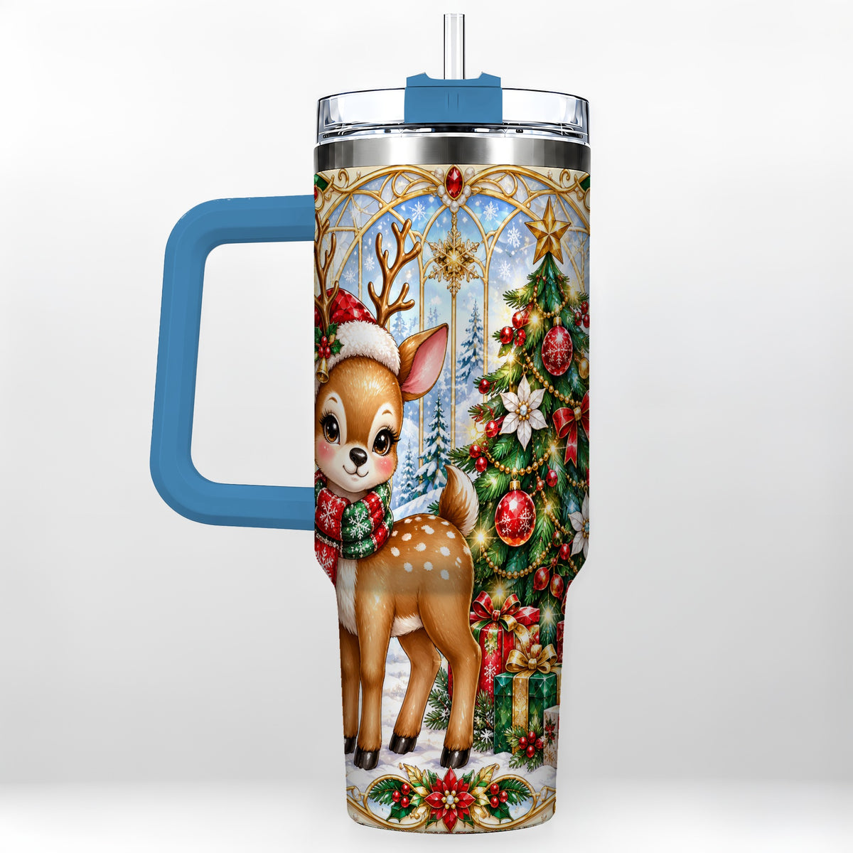 #pl[40oz|Blue] Jeweled Deer 40oz Tumbler, Christmas Stainless Steel Travel Cup