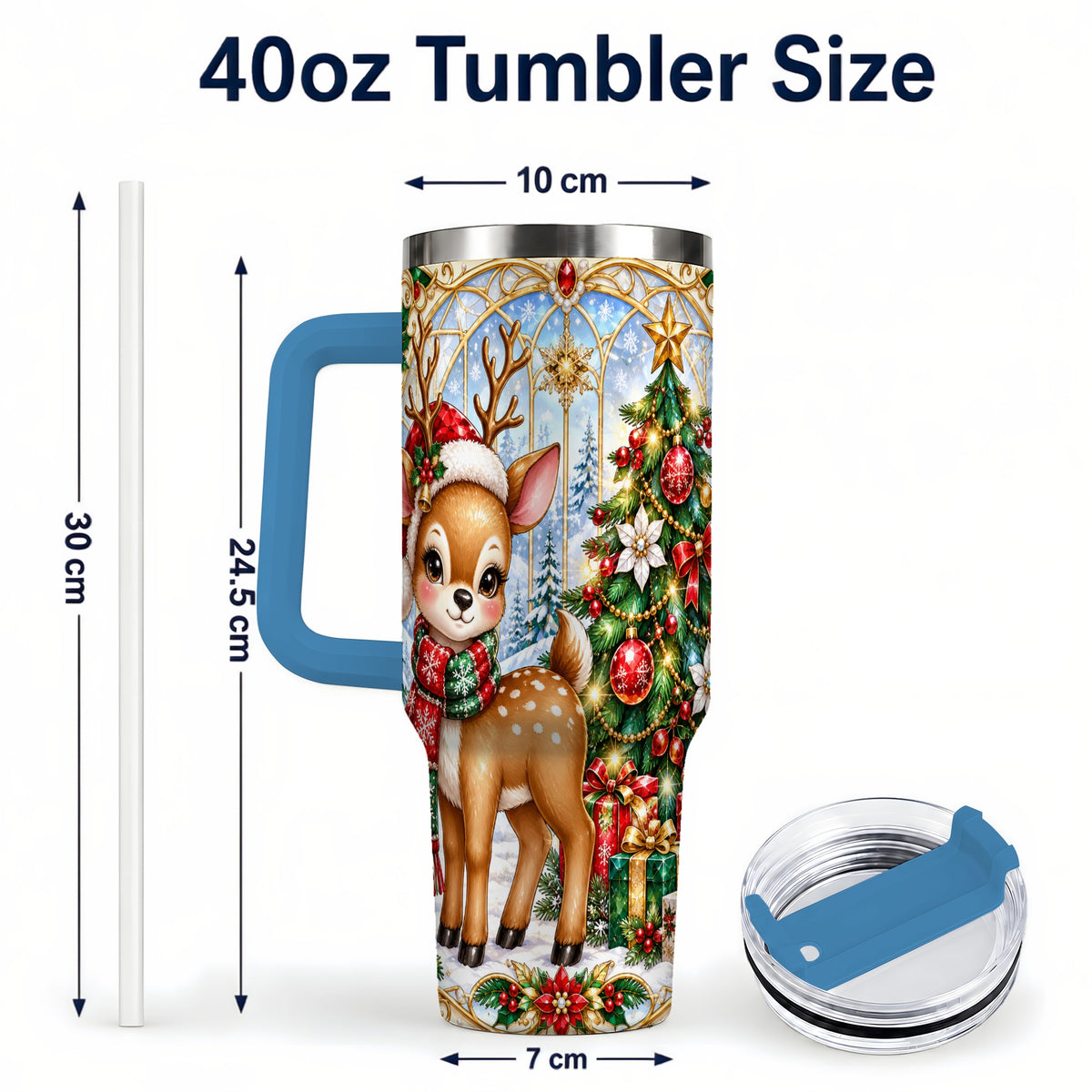 #pl[40oz|Blue] Jeweled Deer 40oz Tumbler, Christmas Stainless Steel Travel Cup