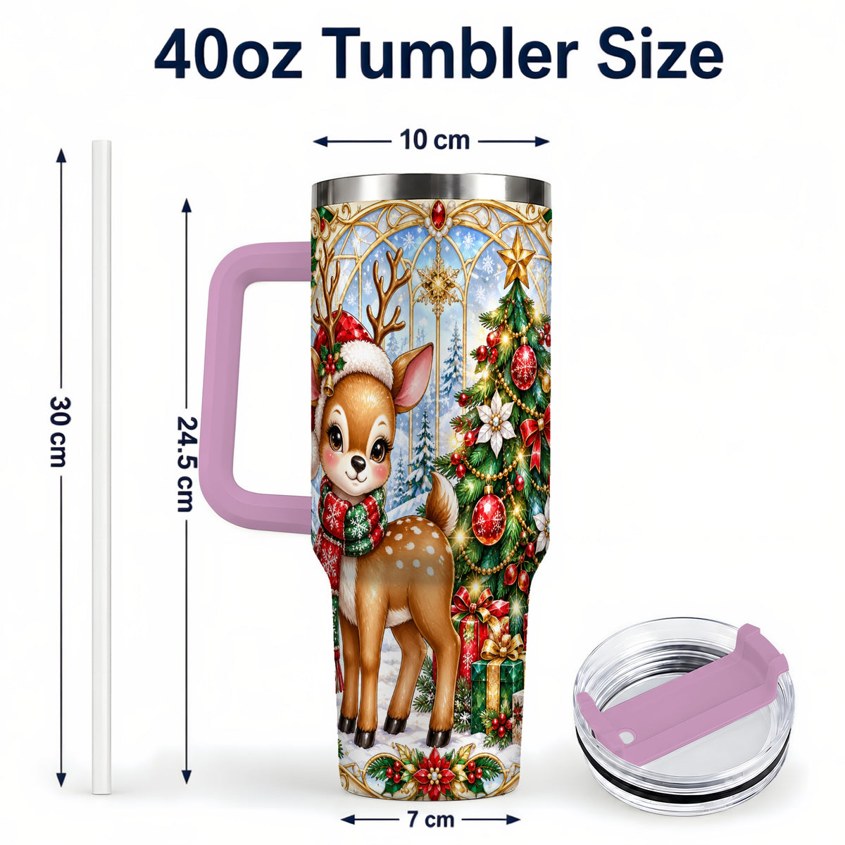 #pl[40oz|Pink] Jeweled Deer 40oz Tumbler, Christmas Stainless Steel Travel Cup