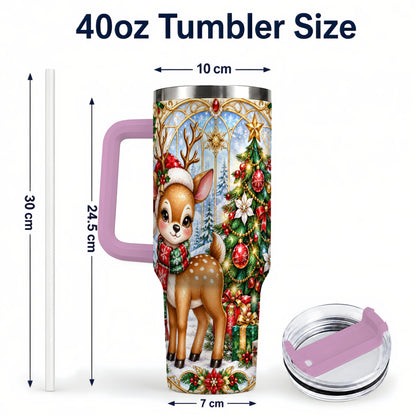 #pl[40oz|Pink] Jeweled Deer 40oz Tumbler, Christmas Stainless Steel Travel Cup
