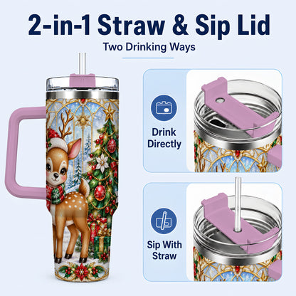 #pl[40oz|Pink] Jeweled Deer 40oz Tumbler, Christmas Stainless Steel Travel Cup