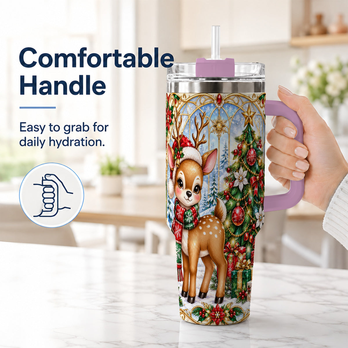 #pl[40oz|Pink] Jeweled Deer 40oz Tumbler, Christmas Stainless Steel Travel Cup