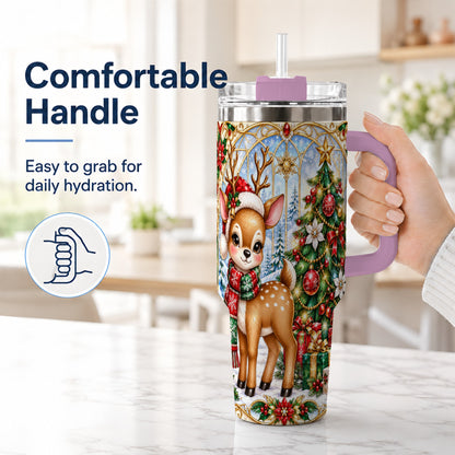 #pl[40oz|Pink] Jeweled Deer 40oz Tumbler, Christmas Stainless Steel Travel Cup