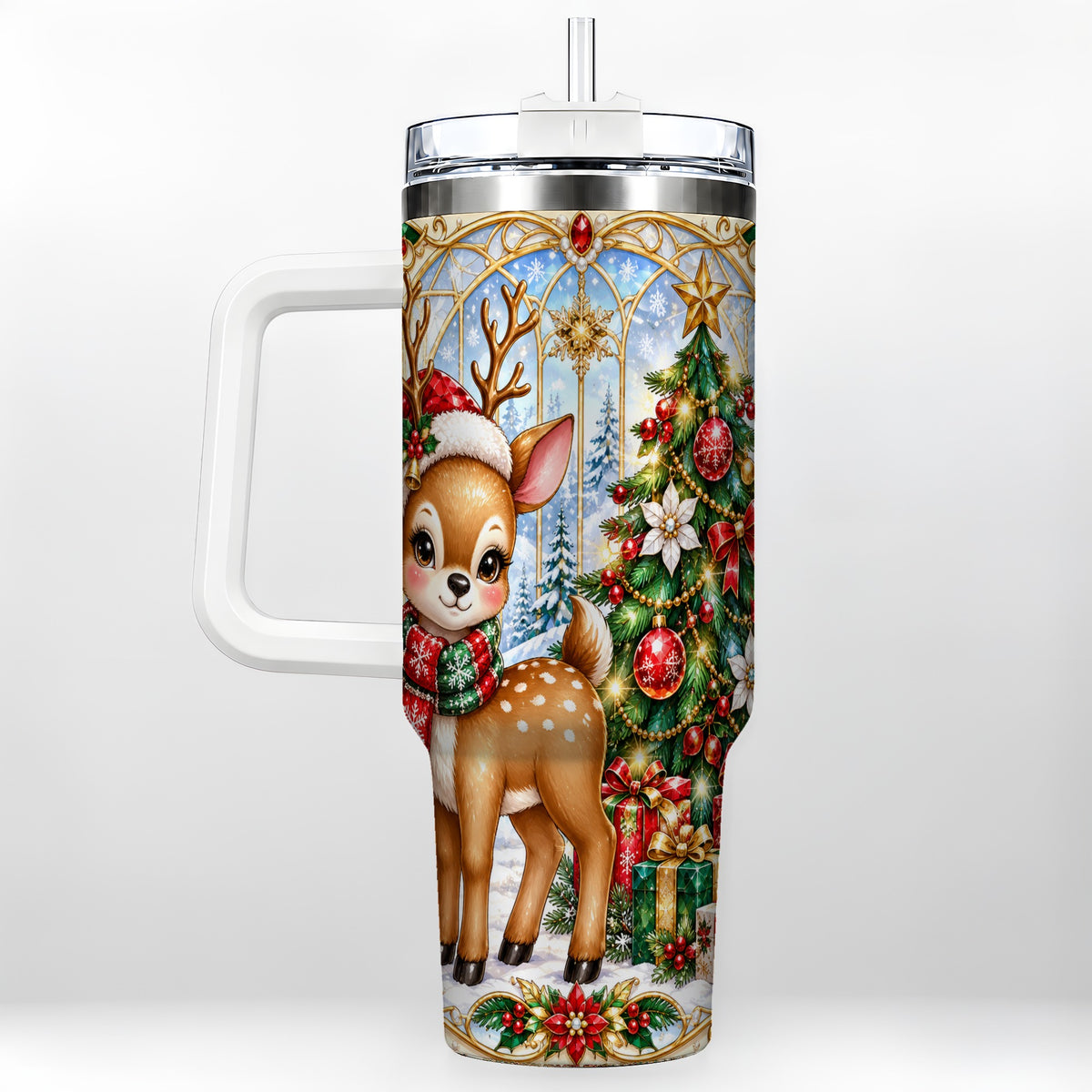 Jeweled Deer 40oz Tumbler, Christmas Stainless Steel Travel Cup