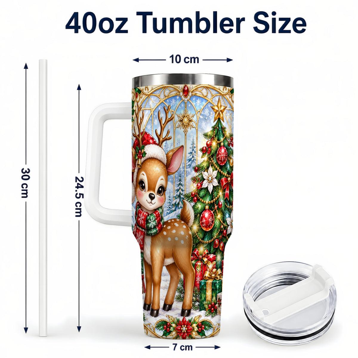 #pl[40oz|White] Jeweled Deer 40oz Tumbler, Christmas Stainless Steel Travel Cup
