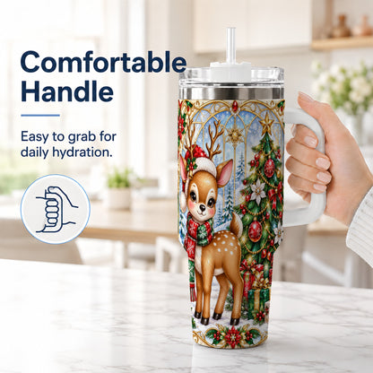 #pl[40oz|White] Jeweled Deer 40oz Tumbler, Christmas Stainless Steel Travel Cup